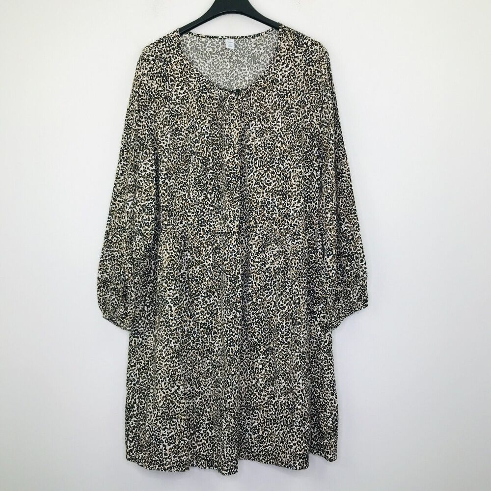 Old Navy Women's XL Dress Multicolor Leopard Soft-Woven Keyhole A-Line NWT CH4